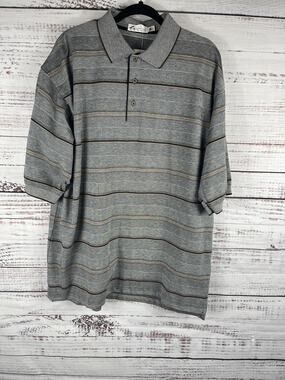 Haley Polo Shirt Men's SZ XL Gray Black Striped Short Sleeve USA Classic Casual